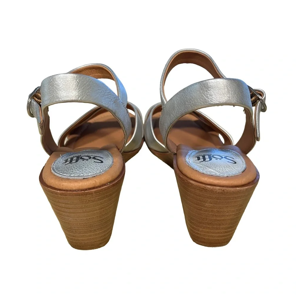 NEW Sofft Gabella Crisscross Silver Leather Sz 11 Strappy Wedge Heel Sandals